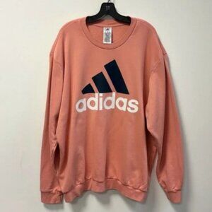 Adidas Three Stripes Fleece Lined Crew Neck Sweatshirt Coral 2XL
